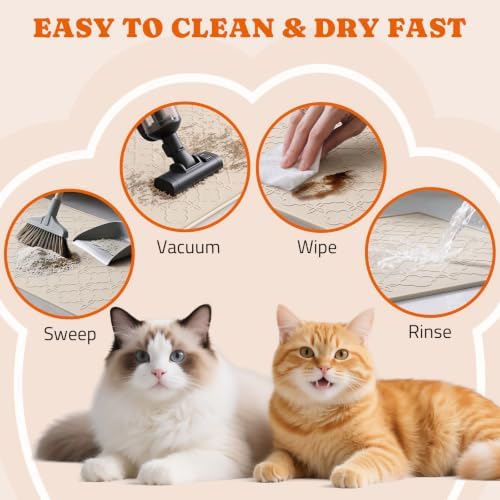 Pawtners Cat Litter Mat Extra Large 42" X 30", Easy to Clean, Beige, 2 Pack