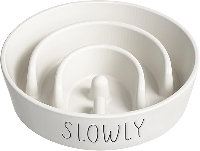 LE TAUCI PET Ceramic Slow Feeder Dog Bowl, 3 Cups Maze Dog Food Bowl for Medium/Large Dogs – Non-Slip White Pet Dish, Cute Puzzle Design to Slow Fast Eaters