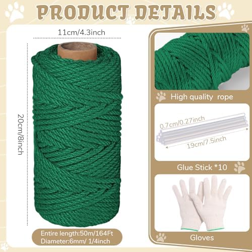 Natural Sisal Cat Rope for Posts, 1/4in ×164ft, Green