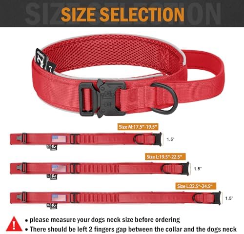 HYDEME Tactical Dog Collar, Alpine Loop Adjustable Military Training Nylon Dog Collars with Handle and Reflective for Small Medium Large Dogs, with Airtags Protective Case & Patches.(XL,Red)