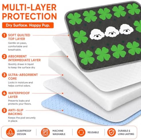 Washable Pee Pads for Dogs, 2 Pack Training Pads Puppy Pads Leak-Proof Reusable Pet Pad Super Absorbent and Non-Slip Litter Cats Mat for Whelping, Playpen, Housebreaking, Green 18''x24''