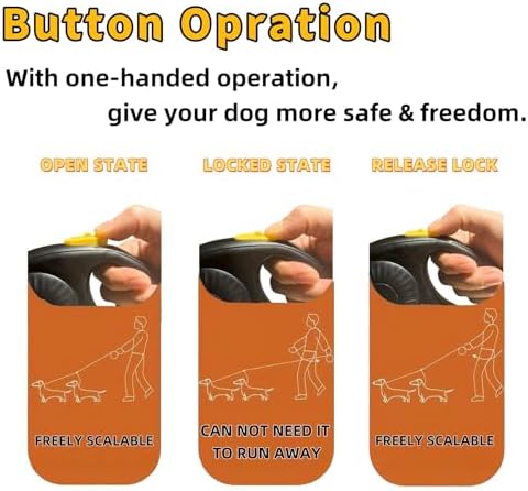 Double Dog Leash for Walking 2 Small Dogs (Up to 33 Lbs Each), Dual Retractable 9.8ft Extendable Strong Nylon Tape Pet Leash with Poop Bags, One-Handed Brake, Pause, Lock (Black)