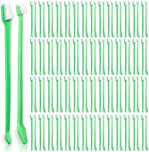 Gerrii 200 Count Dog Toothbrush Double Headed Long Handle Soft, Green