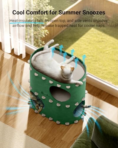 DownyPaws Cat House for Indoor Cats, 2-Storey Cat Bed Cave, Forest