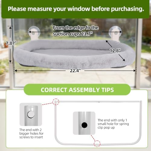 Foldable Cat Window Perch,Inside Window Hammock for Cats with 4 Strong Suction Cups,Sturdy Metal Frame and Washable Soft Cover,Indoor Cat Bed - M