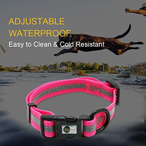 Nimble Reflective Waterproof Dog Collar Adjustable Odor Resistant Easy Clean Pet Collar for Small Medium Large Dogs Night Walking Outdoor Rainy Use (Small (9.45”-14.17”inches), Pink)
