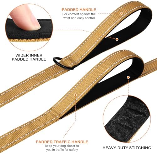 Joytale Dog Leash for Large Dogs that Pull, Double Handle, 4FT, Khaki