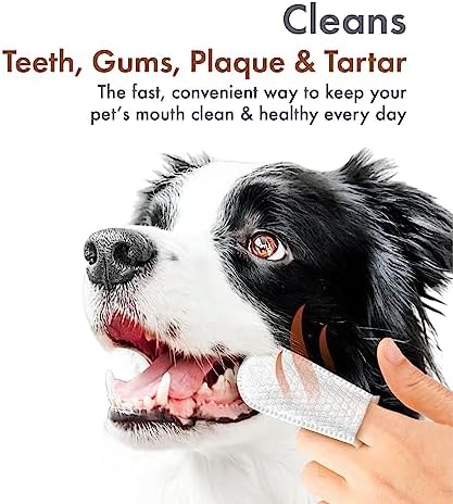 Petkin Fingertip Tooth Wipes for Dogs and Cats, 50 Finger Wipes - Slip-On, Snug Fit, Micro-Bristle Fabric - Cleans Teeth, Gums, Plaque & Tartar - Convenient, Ideal for Home and Travel - Peanut Butter