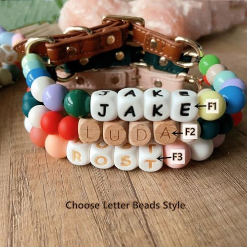 Personalized Beaded Dog Collar with Buckle,Custom Dog's Name Collar,Dog Cat ID Collar,Heart Beaded Cat Dog Collar,Custom Pet Necklace