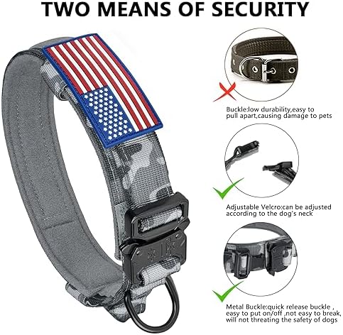 DAGANXI Tactical Dog Collar, Adjustable Military Training Nylon Dog Collar with Control Handle and Heavy Metal Buckle for Medium and Large Dogs, with Patches and Airtags Case (XXL, Camo)