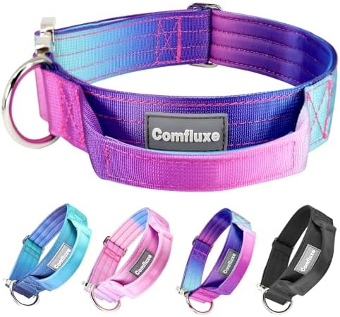 Thick Tactical Heavy Duty Dog Collar with Handle for Large Dogs (Purple)