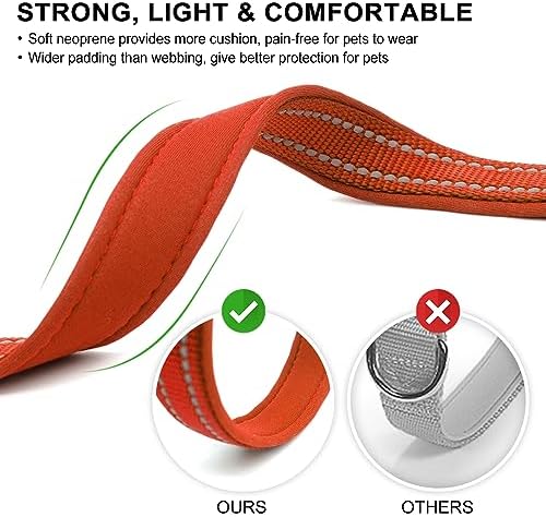 azuza Reflective Dog Collar, Neoprene Padded Medium Dog Collar, Rust Red, M