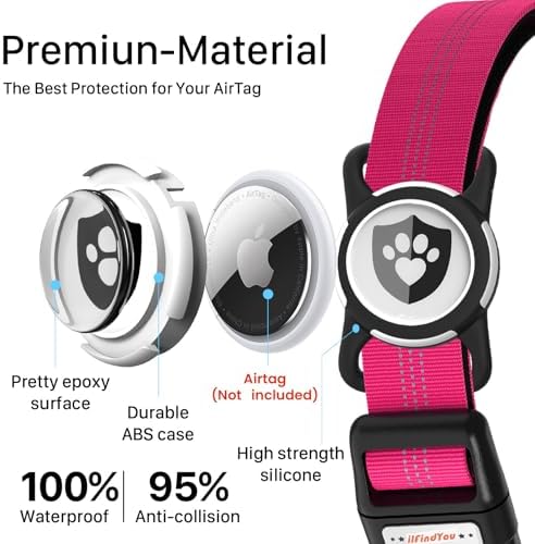 Waterproof AirTag Dog Collar with QR Code Dog Tag, Rose Red S
