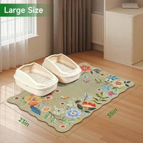 Cat Litter Mat,35"x23" Large Cute Litter Box Mat,Traps 100% Litter