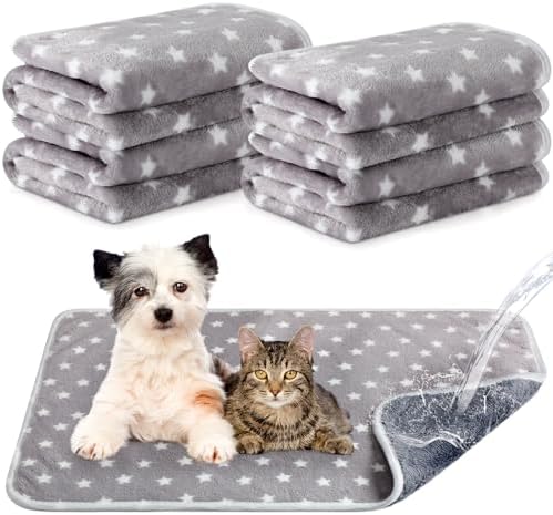 Tranqun 4 Pcs Puppy Pee Pads Waterproof Reusable Training Washable Pee Pads for Dog Cat Throw Blanket Pet Crate Mats Blanket Stars Pattern Animals Cage Liner(Gray,20 x 30 Inch)