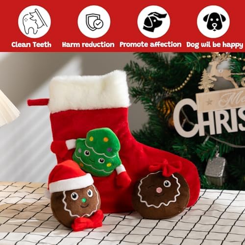 Hollypet Christmas Squeaky Hide and Seek Dog Toys for Small and Medium