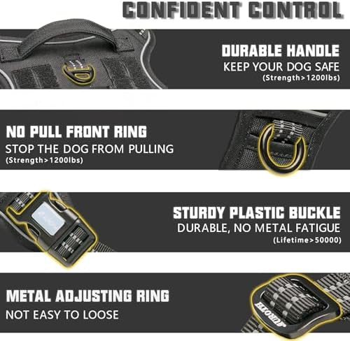AUROTH Tactical Harness for Small Medium Dogs No Pull Adjustable Pet Harness Reflective K9 Working Training Easy Control Vest Military Service Dog Harnesses Black M