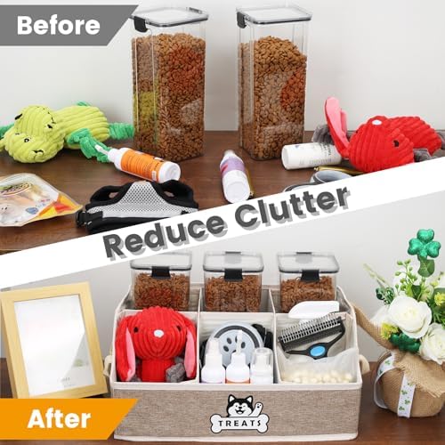 Dog Treat Storage Organizer for Countertop with Fabric Handle and Dividers