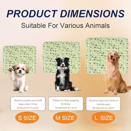 Puppy Pads with Pheromones, Washable Pee Pads for Dogs Potty Training, Reusable Dog Mat with Pet Hair Removal Gloves for Playpen, Crate, Whelping Box (Green,L)