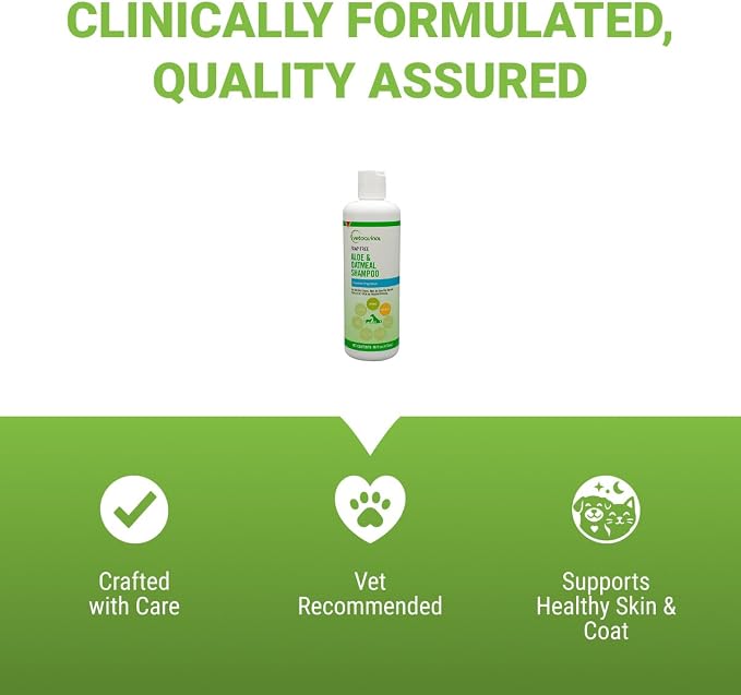 Vetoquinol Aloe & Oatmeal Shampoo - Gentle & Moisturizing Formula for Dogs & Cats - Pet Shampoo for Deep Cleansing - Paraben-Free Coat Care for All Skin Types - 16oz