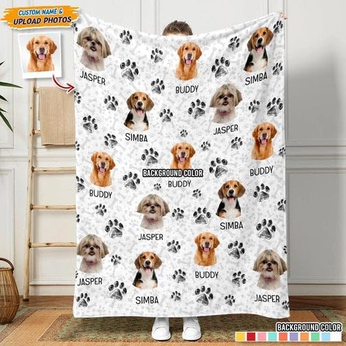 Pamaheart Custom Dog Face Blankets, Personalized Pet Photo Blanket, Fleece Dog Blankets, Customized Photo Throws, Dogs Dad Gifts, Pet Lover Gifts, Memorial Gift /2