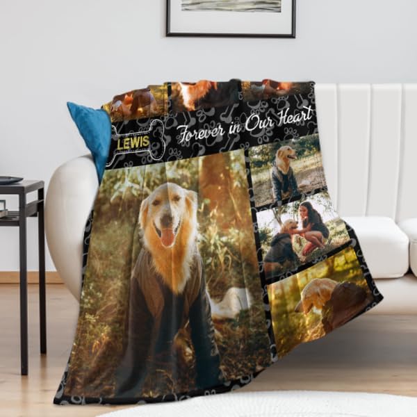 Artsadd Personalized Dog Blanket with Photos & Pet Name, Custom Dog Memorial Throws Blanket for Pet Remembrance Gifts, Customized Puppy Blanket, in Loving Memory Blanket for Pet Owner Dog Lover M