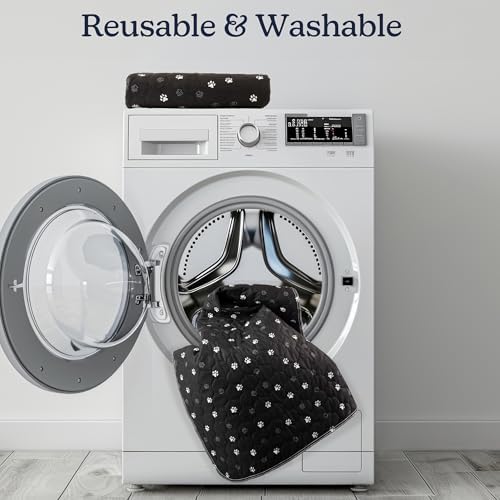 Washable Pee Pads for Dogs - 2-Pack 36” x 41” Reusable Puppy Pads for Dog Potty Training, Whelping, or Crate - Grooming Glove Included - Ultra-Absorbent and Leak-Resistant Dog Pads by PETMAKER (Black)