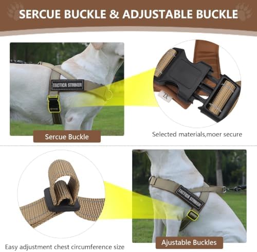 Dog Harness, Upgraded Escape Proof Adjustable Vest Puppy Outdoor Walking, Soft Breathable Jacket with Reflective Strips for Dark Night (Khaki, S)