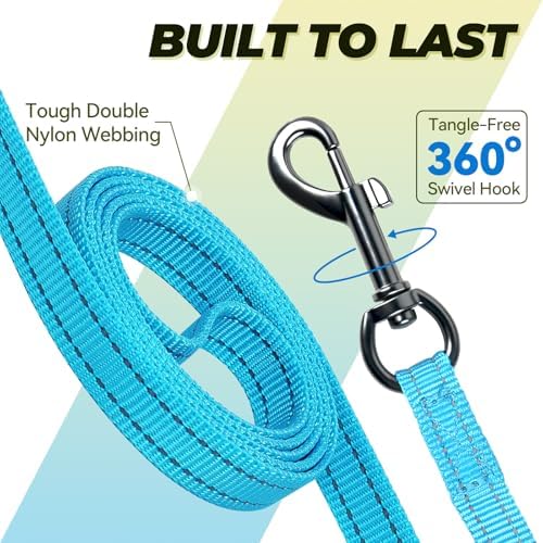 VIVAGLORY Double Handle Dog Leash Twingrip, 5ft x 1/2in, Blue