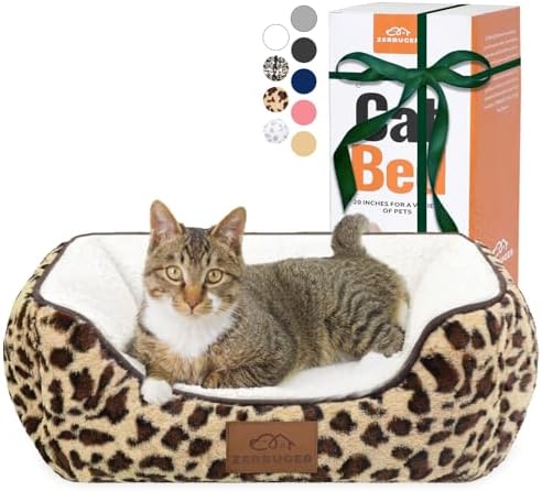 Zerbuger 20in Leopard Rectangle Cat Dog Bed Machine Washable Sleeping Sofa