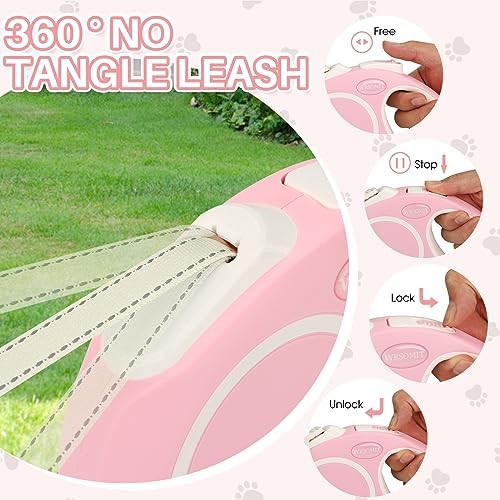 Upgraded 16 Ft Retractable Dog Leash with Chew Proof Cable - Pink