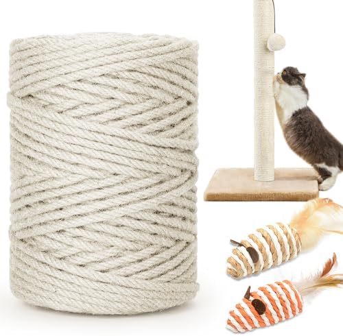 262FT 1/4 Inch Cat Scratching Sisal Rope for Cat Trees & Posts