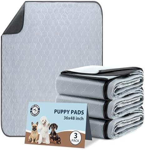 Washable Pee Pads for Dogs, Reusable Puppy Pads 36x48, 3 Pack, White Grey