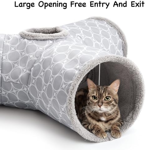 Tempcore Fleece-Lined Cat Tunnel, 3-Way Collapsible Toy, Geometry Grey