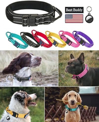 AUBELL Reflective Tactical Heavy Duty Dog Collar with Handle,Black L