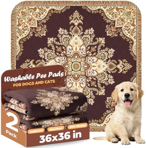 Washable Pee Pads for Dogs 36" x 36" - 2 Pack, Brown, Stylish Reusable Puppy Training Pads - 100% Waterproof & Leak-Proof & Non-Slip, Potty Pads for Whelping, Crate, Floor