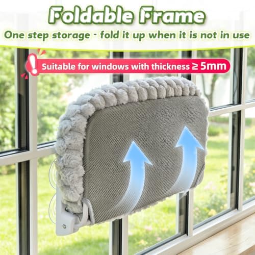 AMOSIJOY Foldable Cat Window Perch with Cloud-Soft Cushion Bed, L Gray