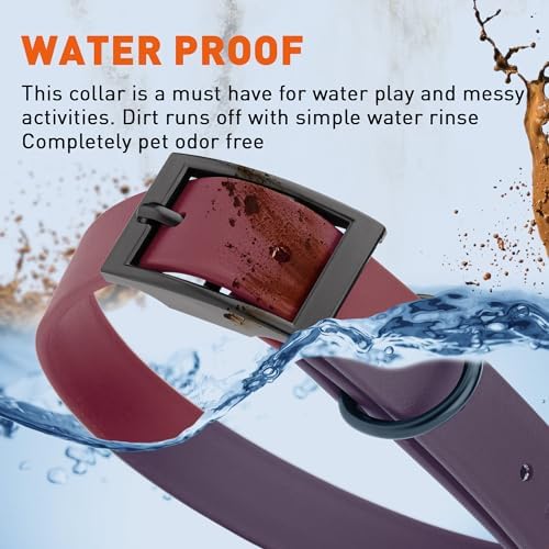Dogline Biothane Waterproof Dog Collar Strong Coated Nylon Webbing with Black Hardware Odor- Proof for Easy Care Easy to Clean High Performance Fits Small Medium or Large Dogs, Merlot Burgundy