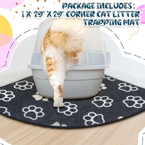 Drydiet Corner Cat Litter Mat, 29" x 29" Fan-shaped Trapping Mat, Grey