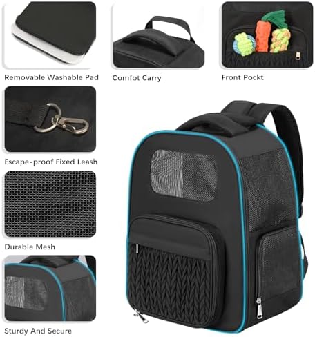 Pet Backpack Carrier for Small Dogs Cats, Airline Approved Travel Bag with Breathable Mesh, Lightweight Foldable Dog Carrier Backpack for Puppies & Kittens up to 15 lbs