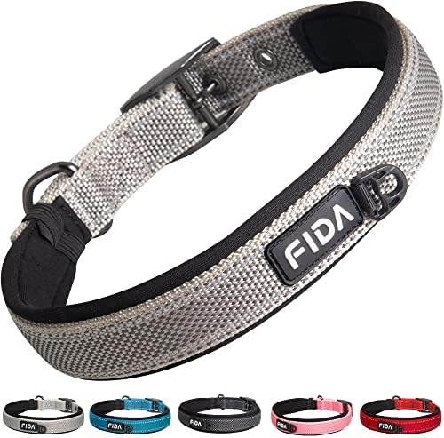 Fida Heavy Duty Dog Collar for Large Dogs with Metal Belt Buckle, Grey