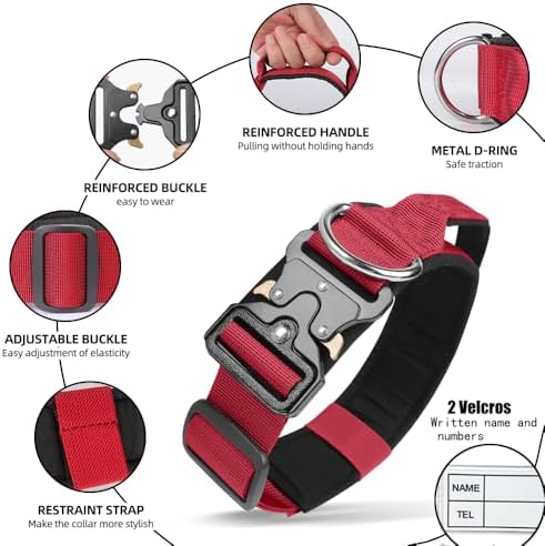 Tactical Dog Collar with Handle(Red, M)