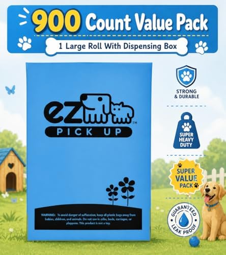900 Count Dog Waste Bags Poop Bag on Roll, Blue by EZ Pick Up