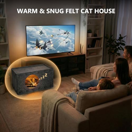 Cat House for Indoor Cats, Scratch Resistance Cat Cave Bed, Felt Peekaboo Cat Hideaway for Large & Multiple Cats Up to 22Lbs, Gray