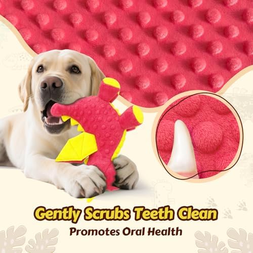 Squeaky Dog Toys - 2 Pack Plush Dragon Dog Toys with 5 Squeakers, Crinkle Wings & Ears, Soft Cute Dog Toys for Boredom, Small Medium Dogs and Gentle Large Dogs (Pink & Purple,10")