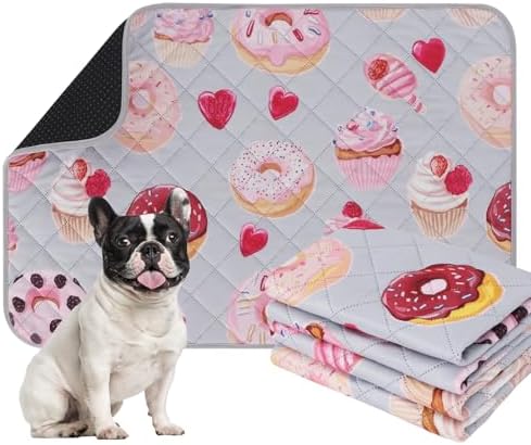 IEUUMLER Washable Pee Pads for Dogs, 2 Pack Cake Pattern Reusable Waterproof Puppy Potty Pads, Non-Slip Absorbent Pet Training Pads for Playpen Crate Bed EU015 Grey Cake, 30x20