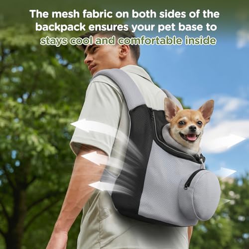 BONTHEE Pet Dog Backpack Carrier Small Pet Front Backpack,Ventilated Mesh Dog Travel Back Pack with Sturdy PE Bottom Support, Chest Buckle for Small Dogs & Cats, Outdoor Hiking for Pets Up to 10 lbs