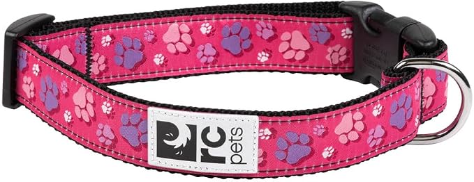 RC Pets Clip Collar | Reflective Label for Visibility Adjustable Comfortable & Secure Fit | Fresh Tracks Pink, Medium, 1-Inch