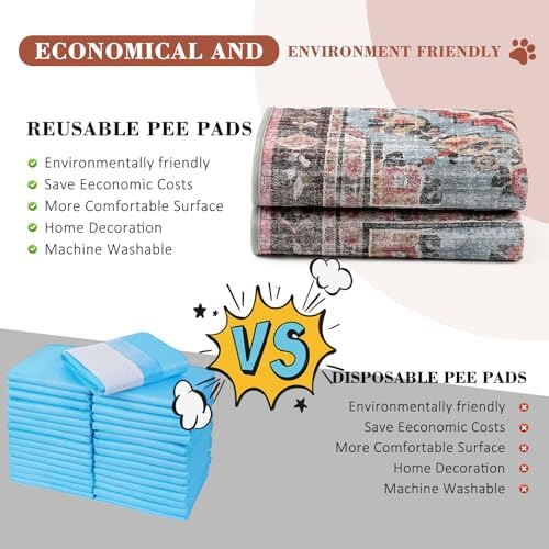 Washable Pee Pads for Dogs, 2 Pack Reusable Puppy Pads Absorbent Training Pads for Dogs Waterproof Dog Mat Non-Slip Whelping Pet Mat (Pink, 36“×24”-2Pack)