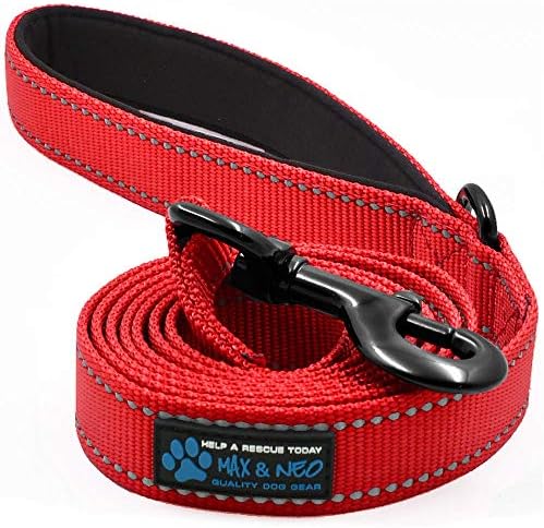 Max and Neo Reflective Nylon Dog Leash - We Donate One to Rescue for Each Sold (RED, 4ft)